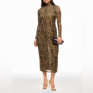 Ronny Kobo Collective Leopard Print Long Sleeve Midi Dress